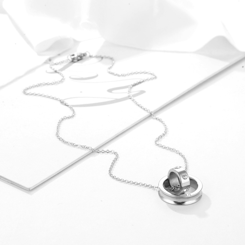 Double Ring Pendant Silver Necklace