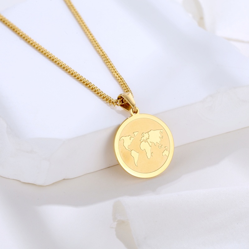World Map Round Necklace