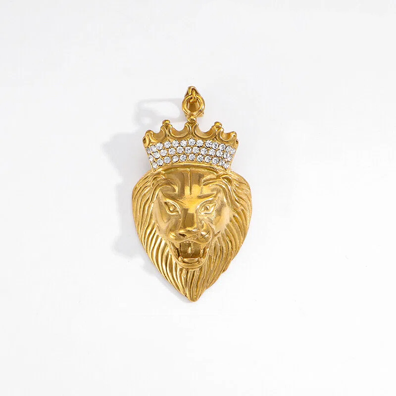 Gold Planted Crown Lion Pendant